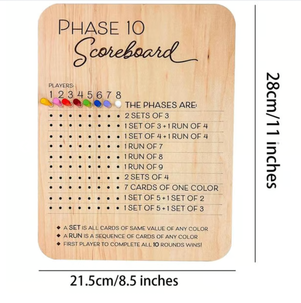 Wooden Phase 10 Score Board