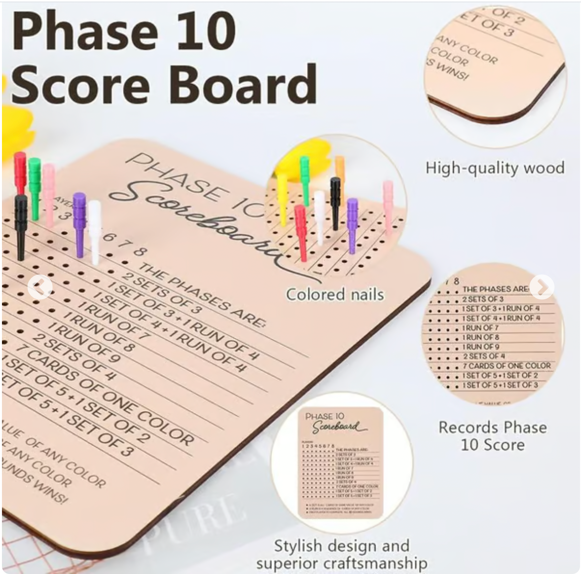 Wooden Phase 10 Score Board