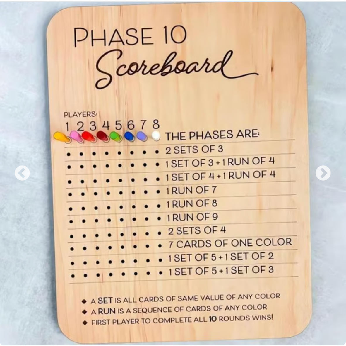 Wooden Phase 10 Score Board
