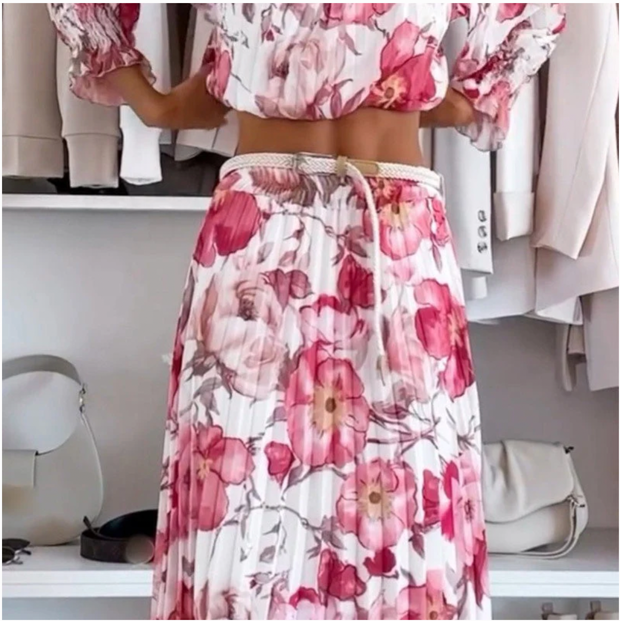 💖Floral Print Off-Shoulder Top &💖 Maxi Skirt Two-Piece Set