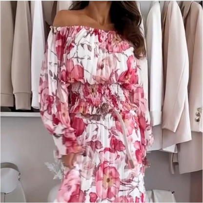 💖Floral Print Off-Shoulder Top &💖 Maxi Skirt Two-Piece Set