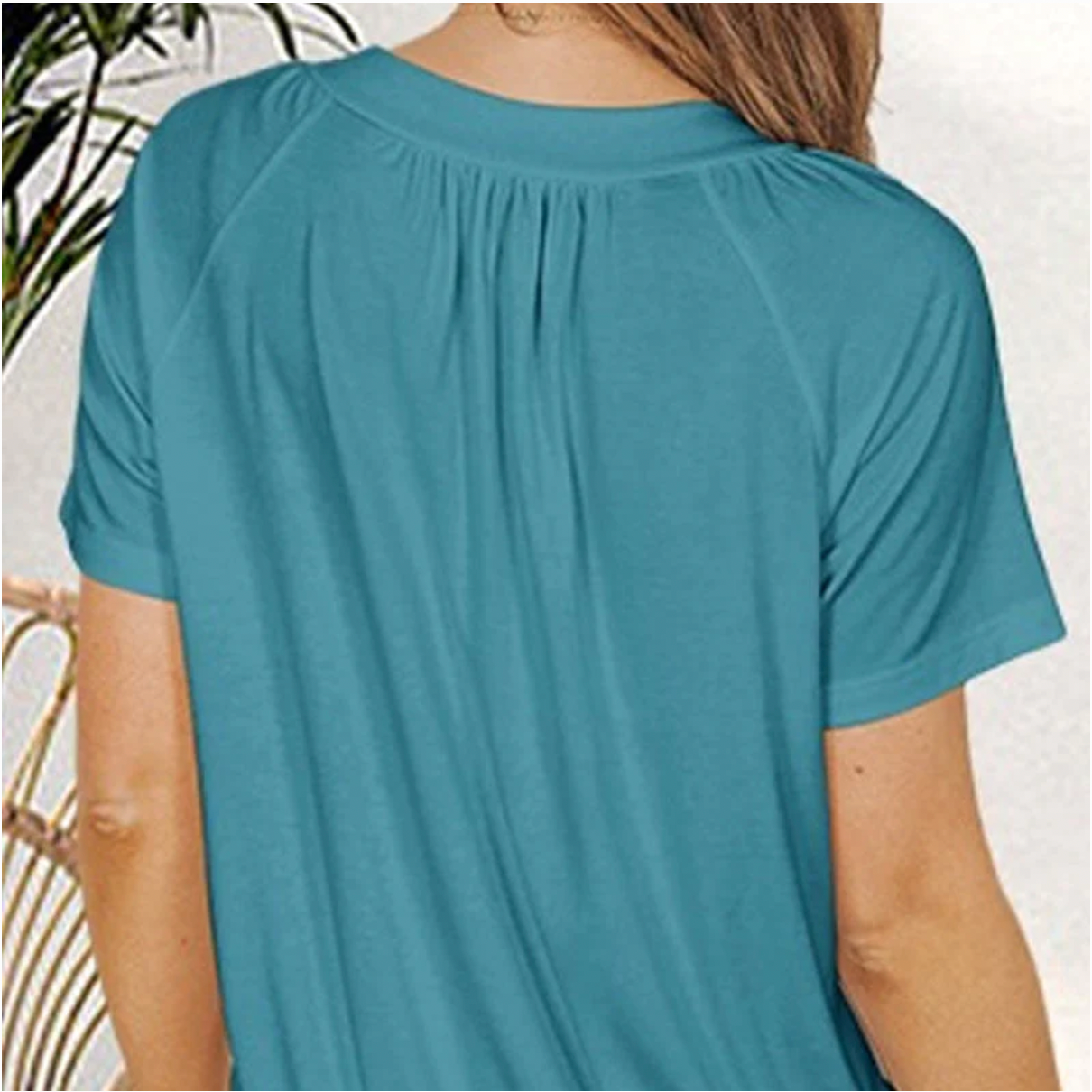 Women's Casual Pleated V-Neck Short-Sleeve Top