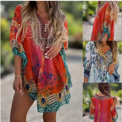 Women's Loose V-Neck Asymmetrical Dress