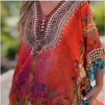 Women's Loose V-Neck Asymmetrical Dress