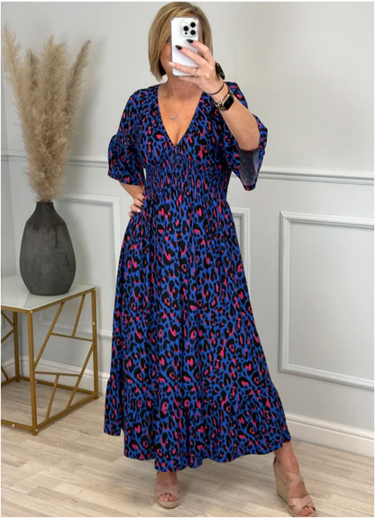 Leopard Shirred Waist Dress