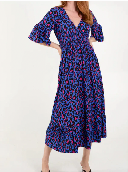 Leopard Shirred Waist Dress