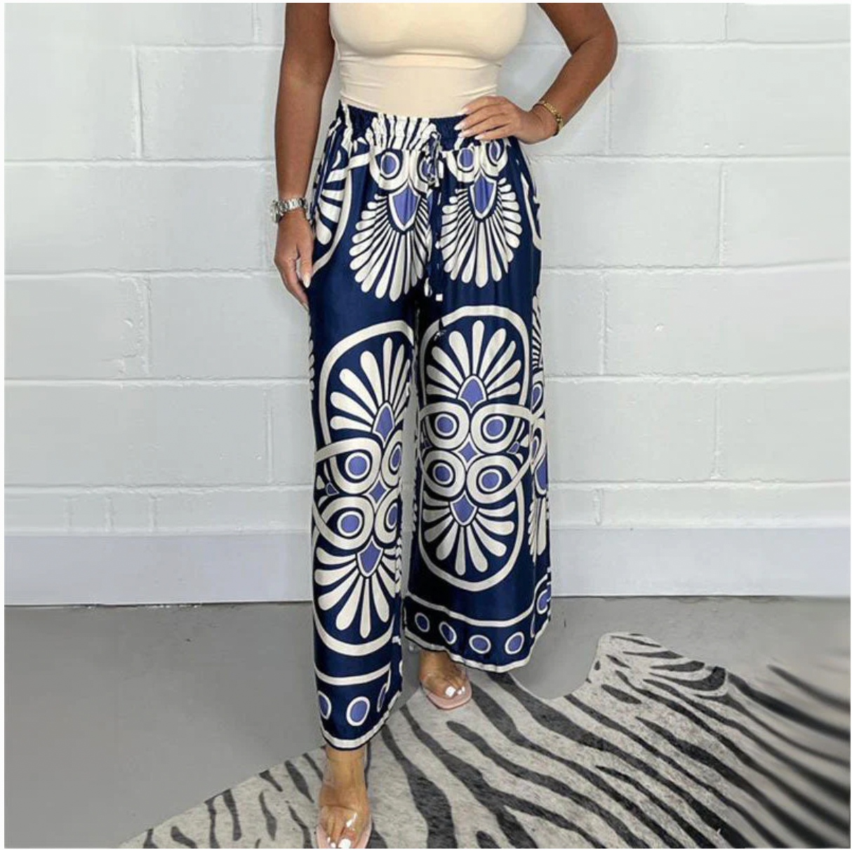 Women’s Stylish Printed Satin Wide-Leg Pants