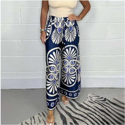 Women’s Stylish Printed Satin Wide-Leg Pants