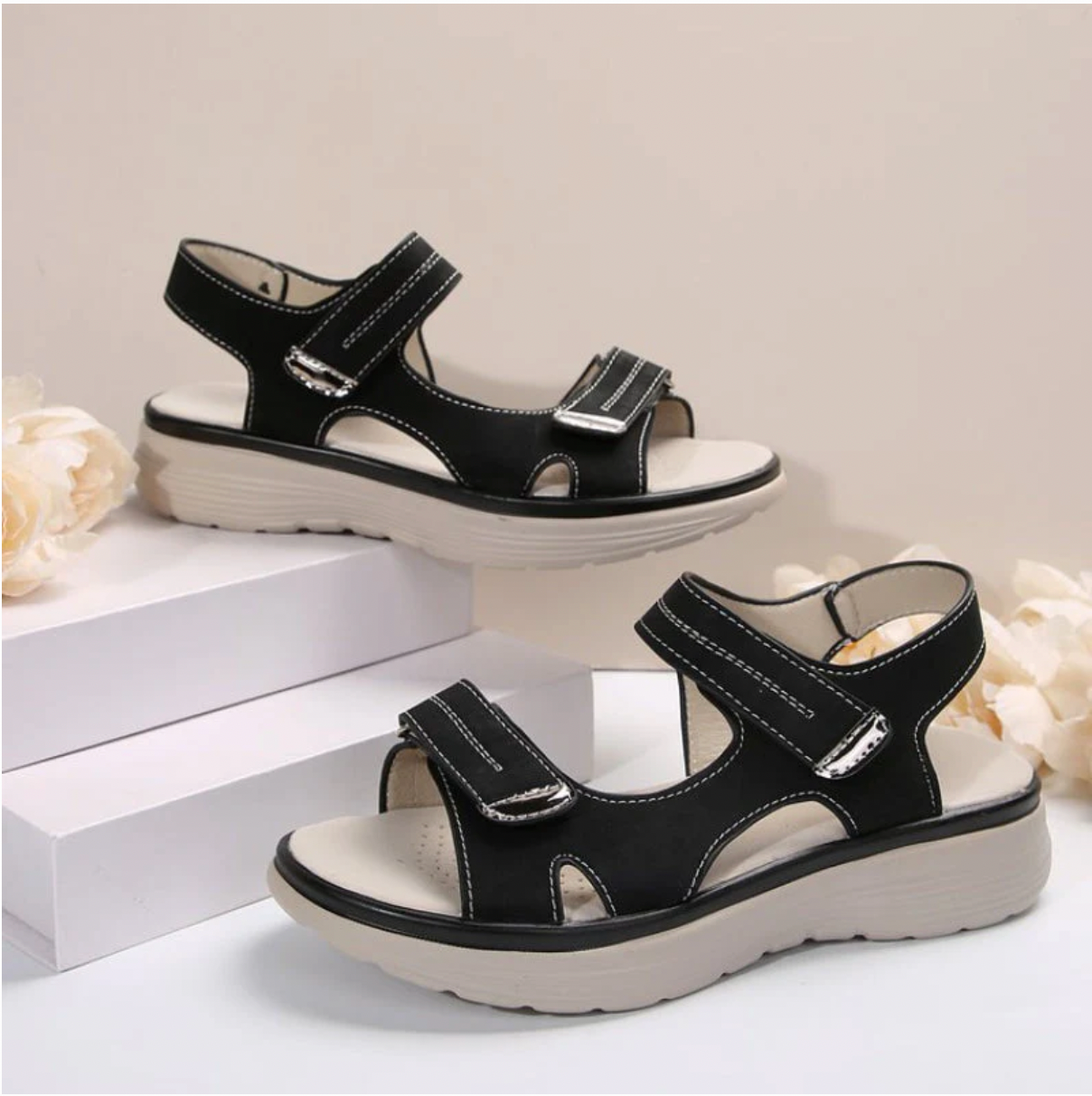 Women’s Wedge Sandals with Hook & Loop Straps