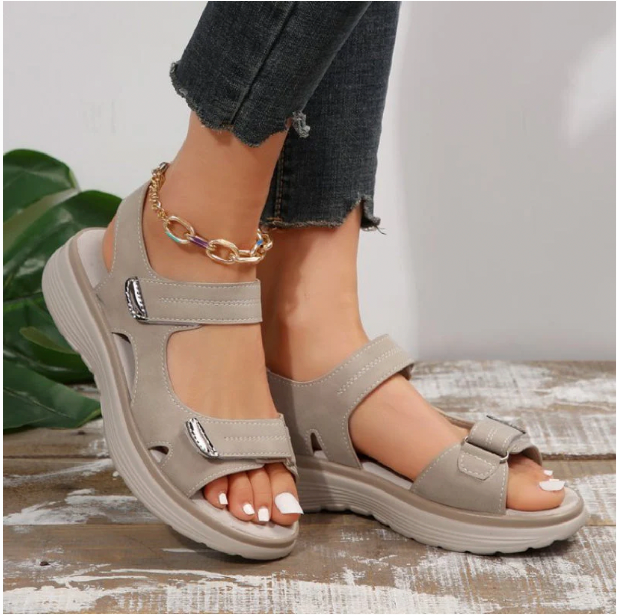 Women’s Wedge Sandals with Hook & Loop Straps