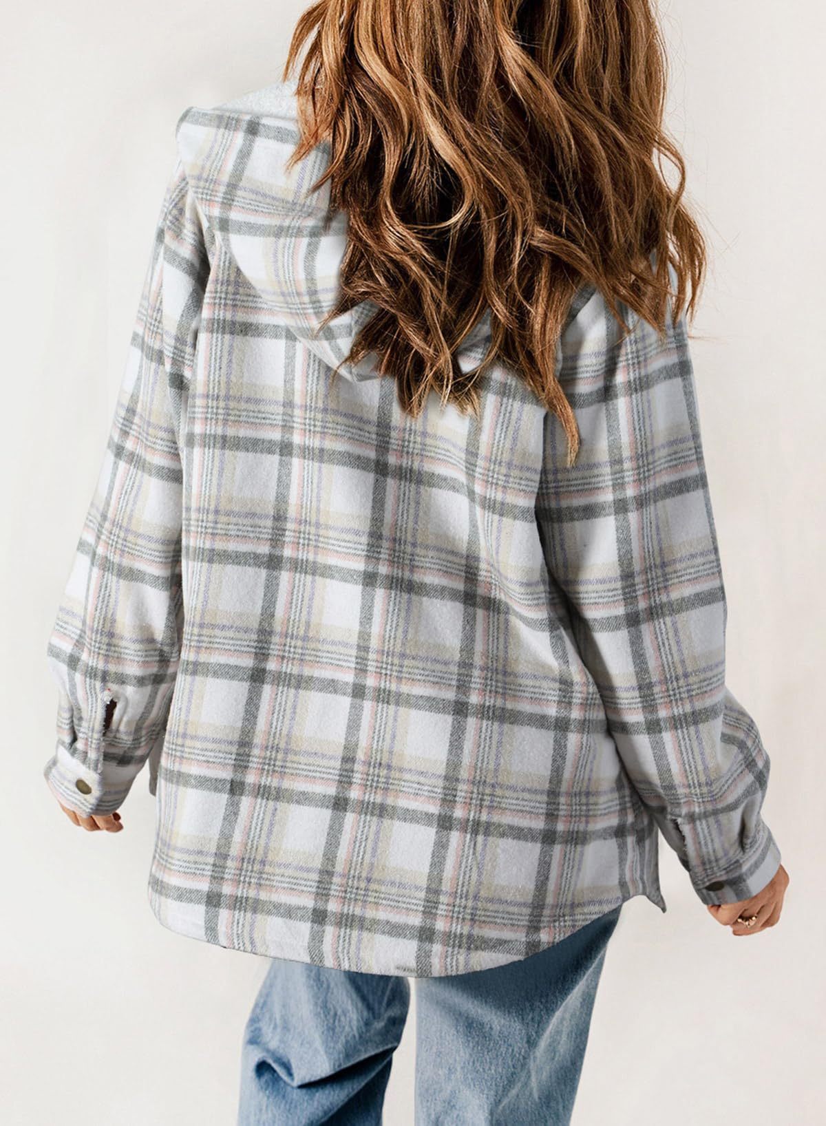 Women's Fall Thickened Flannel Long Sleeve Plaid Jacket Coat with Hood