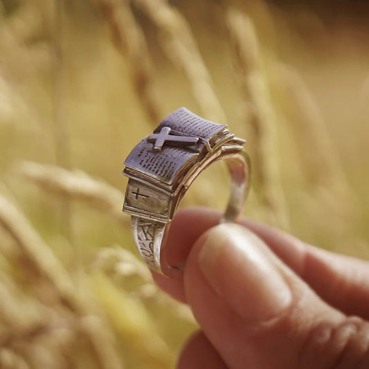 ✝️Handcrafted Bible Ring with Cross – A Sacred Companion of Faith