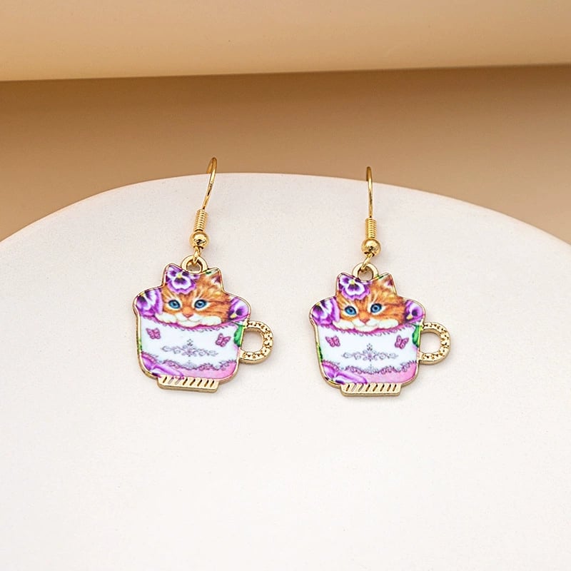 🐱Funny Cute Teacup Cat Dangle Earrings