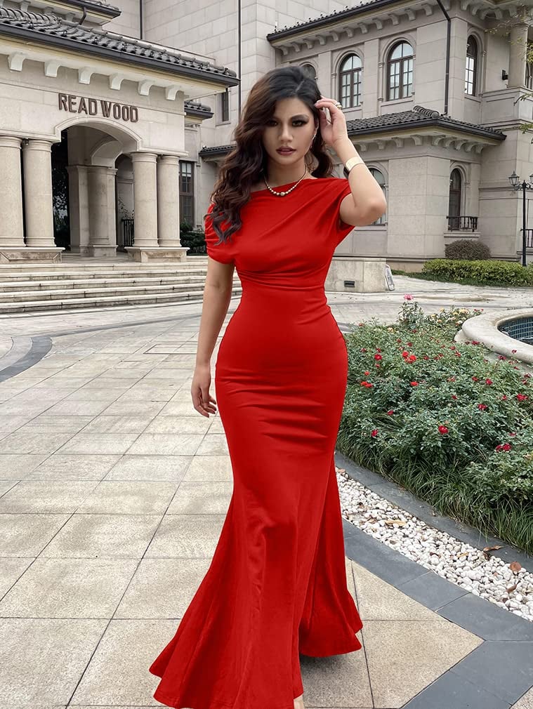 2025 WOMEN'S ELEGANT SLEEVELESS OFF SHOULDER BODYCON LONG FORMAL PARTY EVENING DRESS