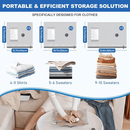 9 Pack Lightweight Travel Bags with USB Electric Pump | Compact Vacuum Storage Bags for Clothes | Space Saver Compression Bags for Travel