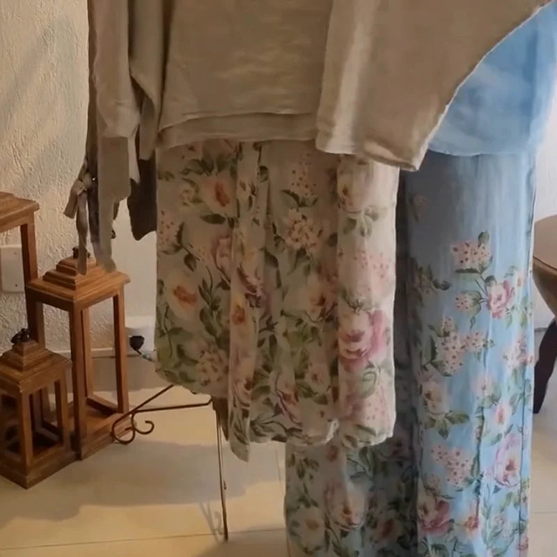 💥Women's Loose Fit Blouse & Floral Printed Wide-Leg Pants Set