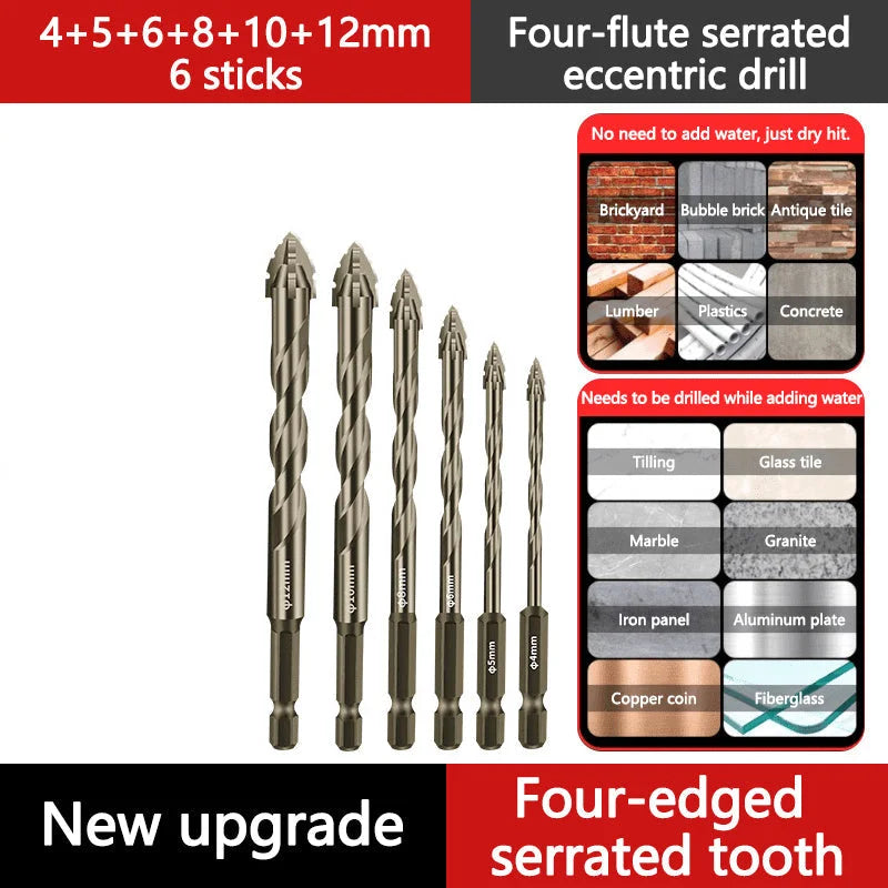 🔥2025 Hot Sale 50% OFF🔥High-Strength 4-Flute Serrated Eccentric Drill Bit Kit