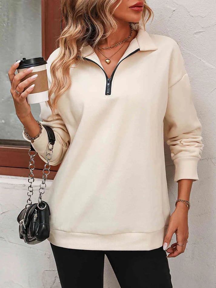 🔥Last Day 60% Promotion OFF-🏆2024 New Womens Zip-Up Dropped Shoulder Sweatshirt