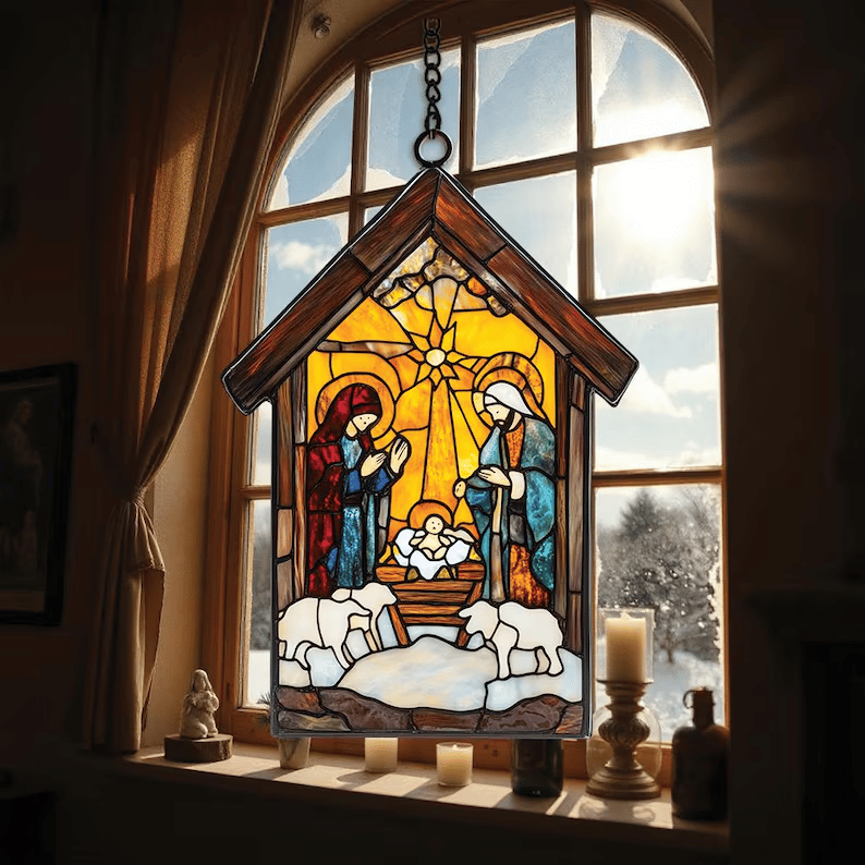 🎄2025 Christmas Home Decor-Nativity Jesus Christ Decoration Suncatcher