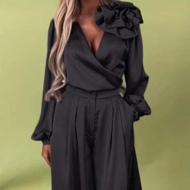 🌸NEW HOT SALE✨Effortless Elegance!💃Women’s V-Neck Top & Wide-Leg Pants 2-Piece Set – Chic & Comfortable!🌸