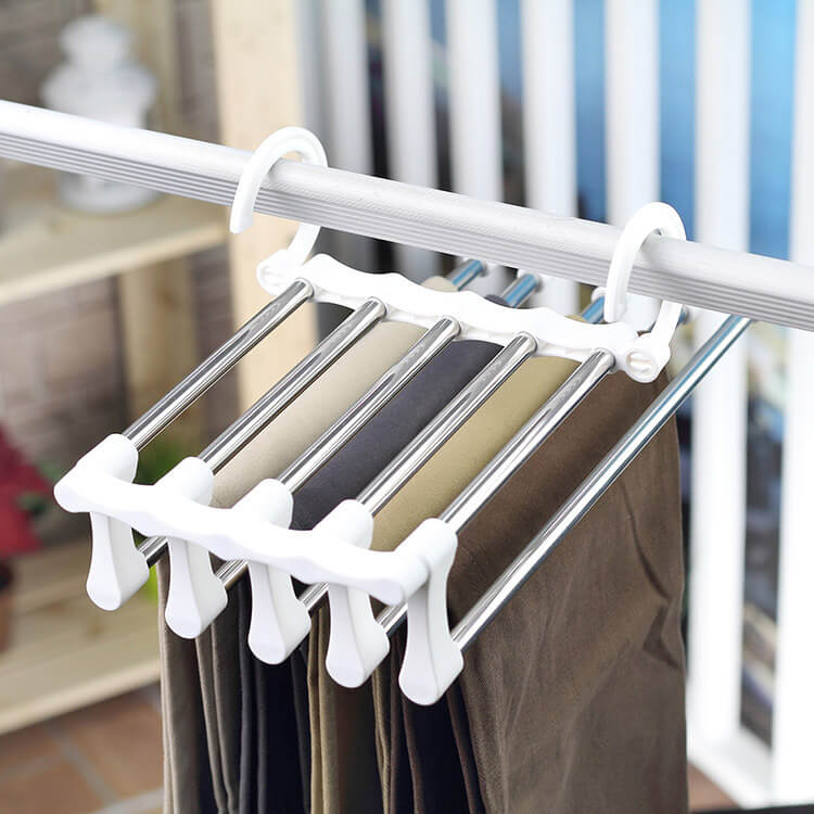 🔥Multi-functional Pants Rack - Closet Multiple Layers Multifunctional Uses Rack Organizer for Trousers Scarves Slack (1 Pack with 5 Metal Clips)