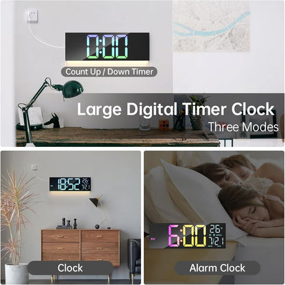 8.67''/16" Digital Wall Clock with RGB Color Changing Remote Control
