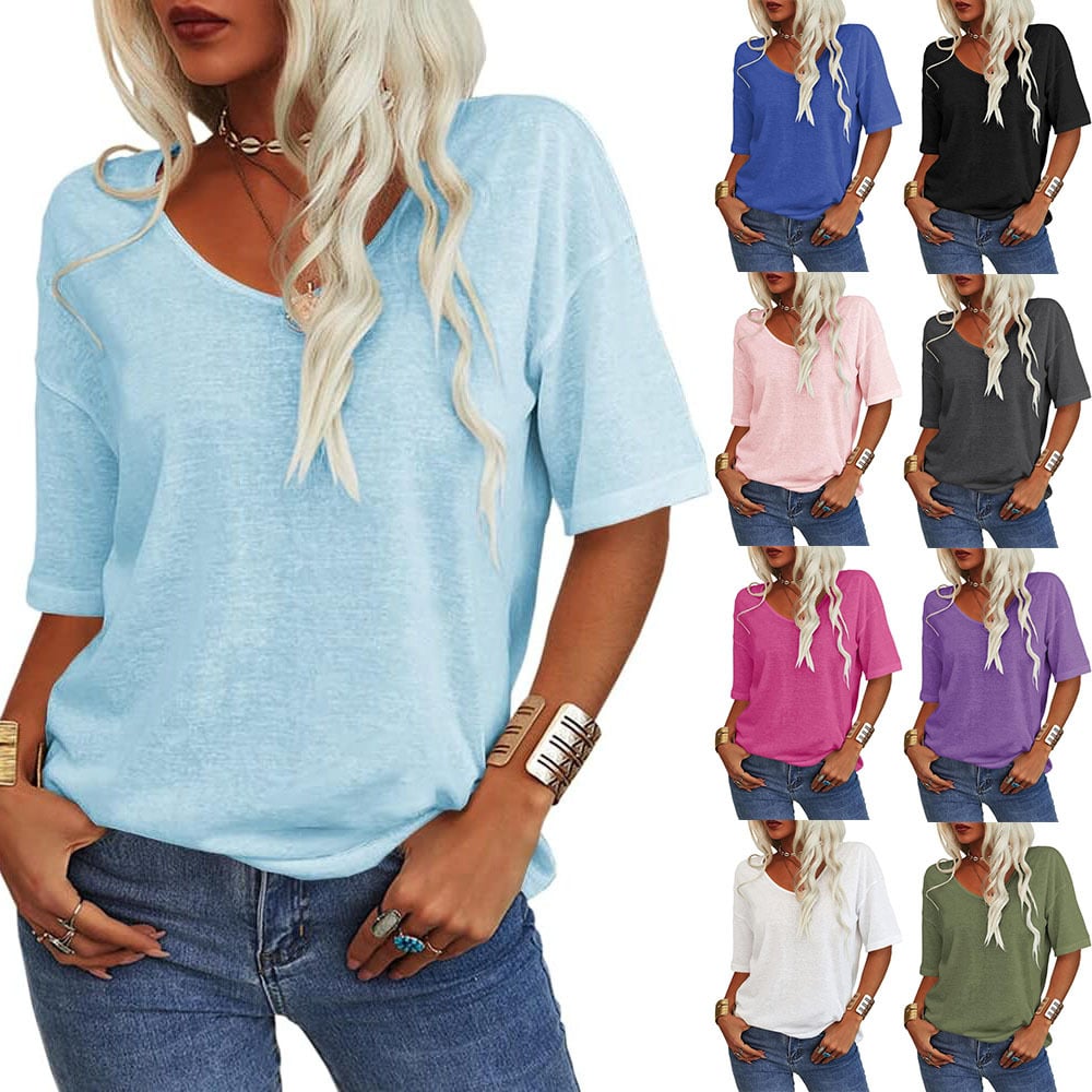 🔥Last Day 49% OFF🔥Women's Solid Color V-Neck T-shirt