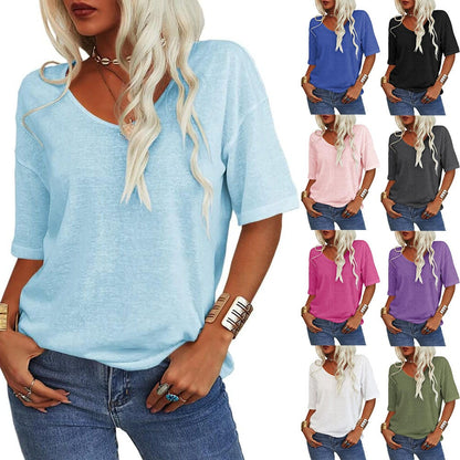 🔥Last Day 49% OFF🔥Women's Solid Color V-Neck T-shirt