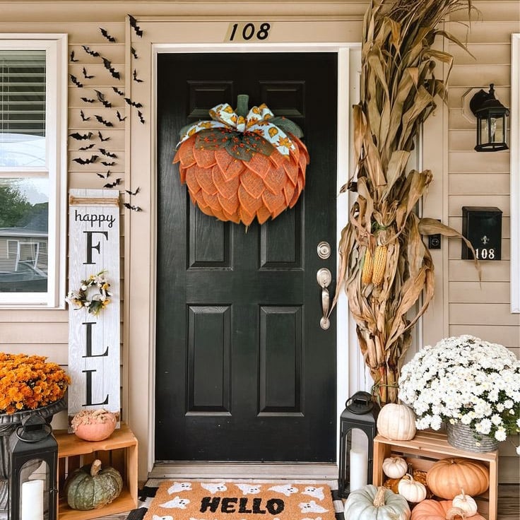 🔥Fall Hot Sale 49%OFF🎃Handmade Halloween Pumpkin Wreath For Front Door