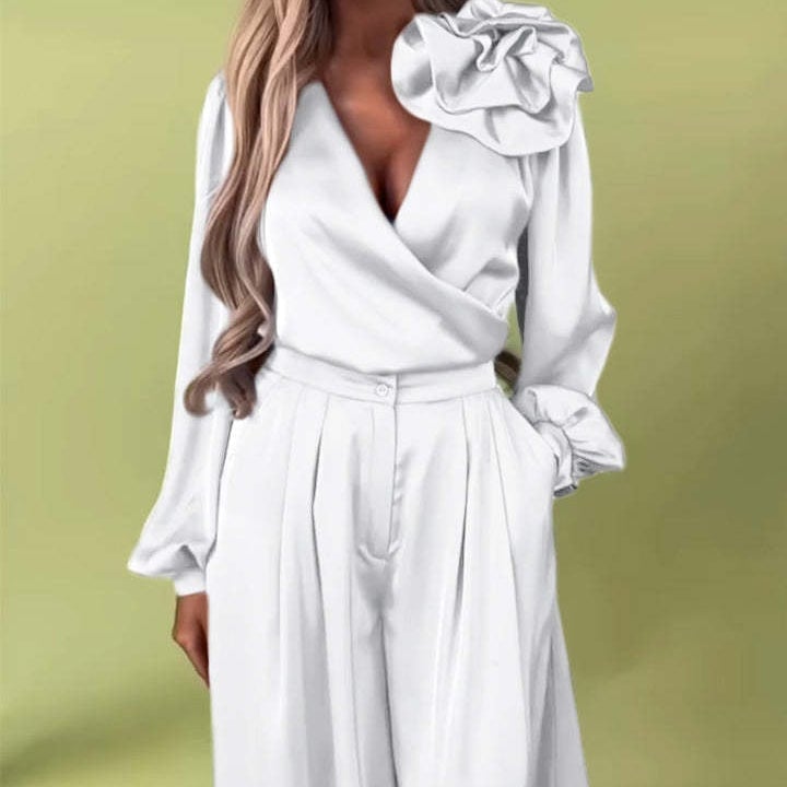 🌸NEW HOT SALE✨Effortless Elegance!💃Women’s V-Neck Top & Wide-Leg Pants 2-Piece Set – Chic & Comfortable!🌸