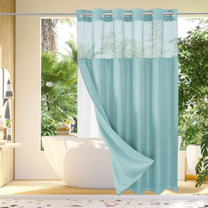 🔥🔥No Hook Shower Curtain with Snap in Liner