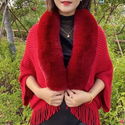 🔥Winter Knit Fringe Fur Collar Shawl