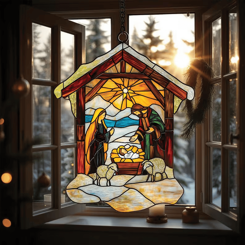 🎄2025 Christmas Home Decor-Nativity Jesus Christ Decoration Suncatcher