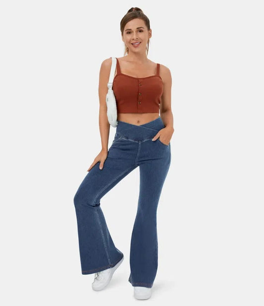 🔥HOT SALE-49% OFF🔥Stretchy Denim High Waisted Crossover Flare Pants👖