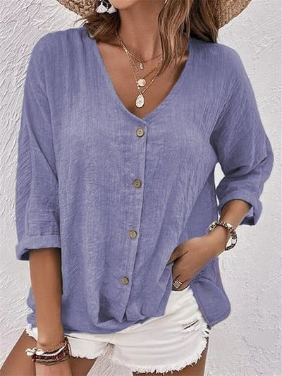 2025 New Classic Linen Blouse in Solid Color