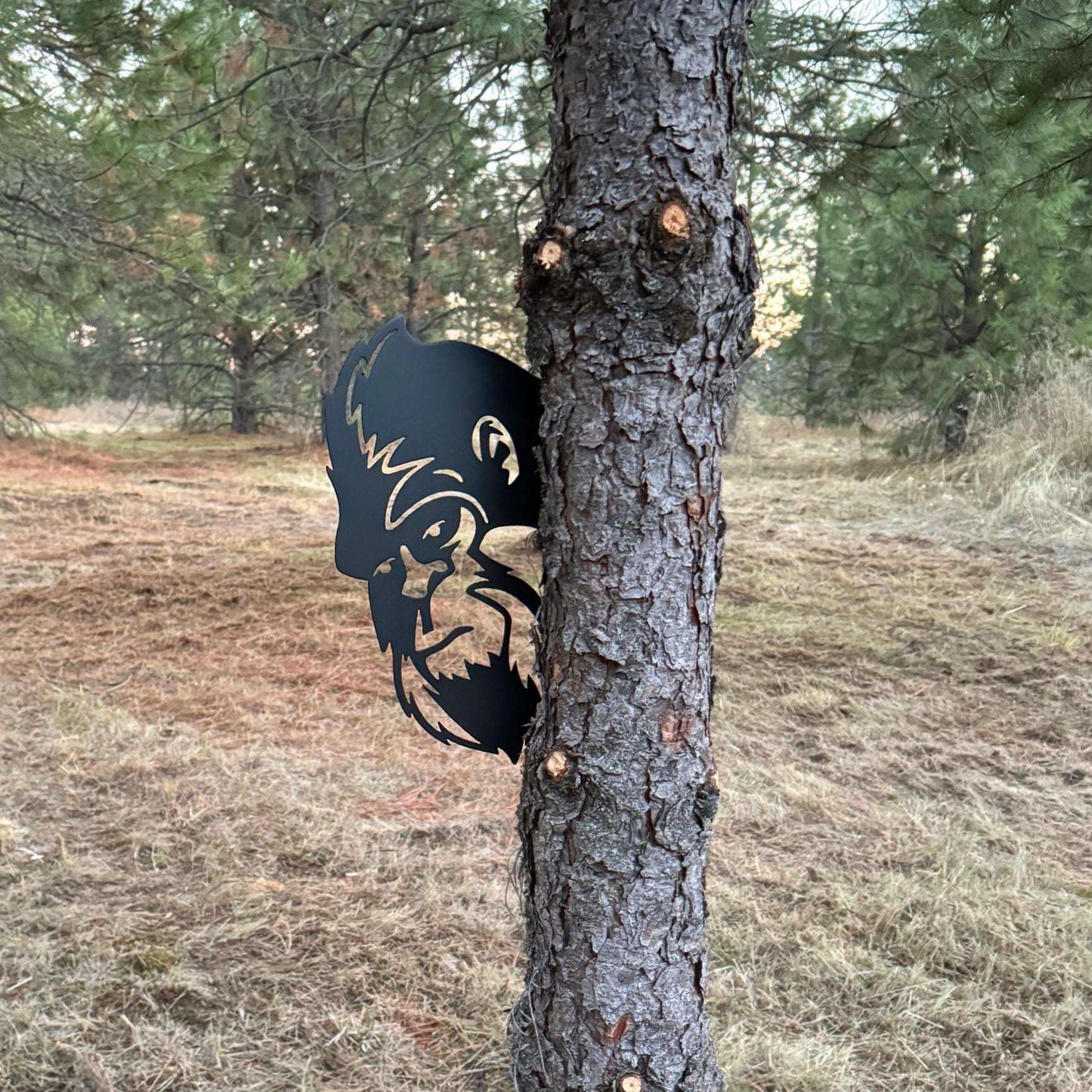 Peek-a-Boo Flipping Off Bigfoot Metal Sign