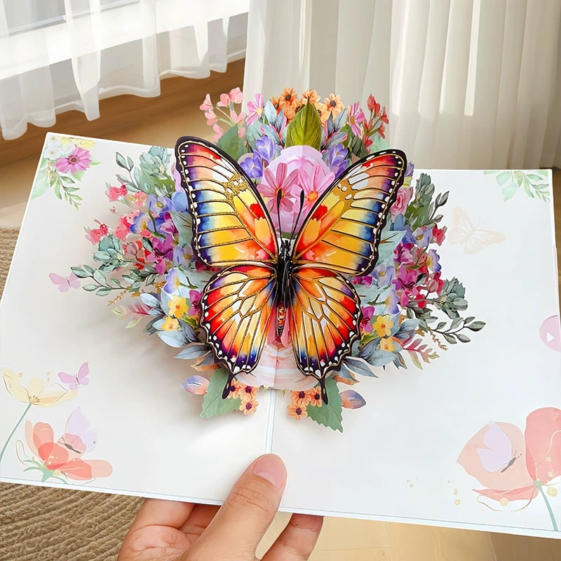 🦋 Vibrant 3D Butterfly & Daisy Pop-Up Greeting Card