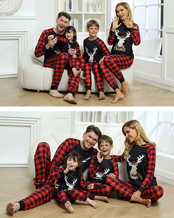 🔥Grid ELK Christmas Family Pajamas-Black&Red