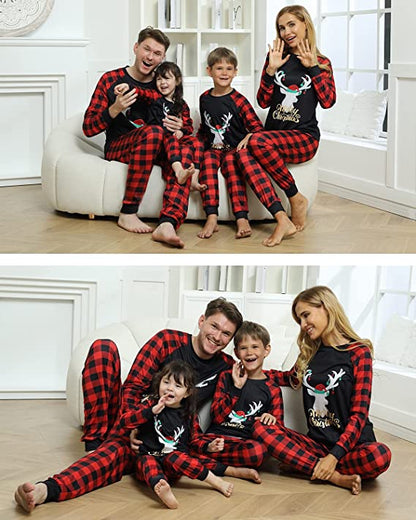 🔥Grid ELK Christmas Family Pajamas-Black&Red