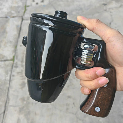 Revolver Coffee Cup with Rotatable Wooden Handle