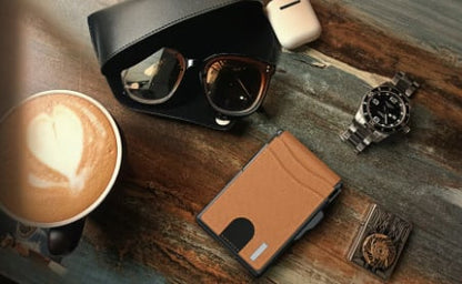 ✨Wallet for Men - with Pop Up Aluminum Case Money Clip Slim Leather Slots Credit Card Holder RFID Blocking Bifold Minimalist Wallet