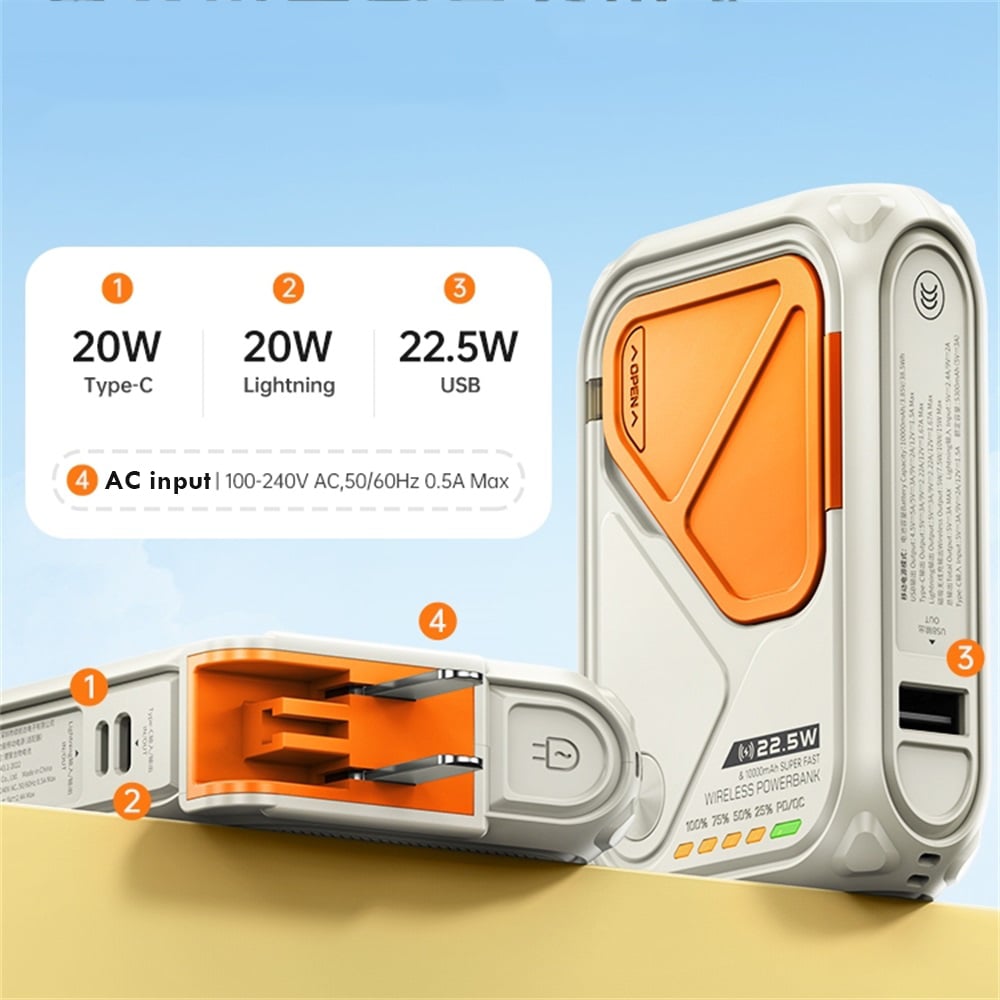 Multi-Functional 10000mAh Portable Wireless+Wired Charging Power Bank