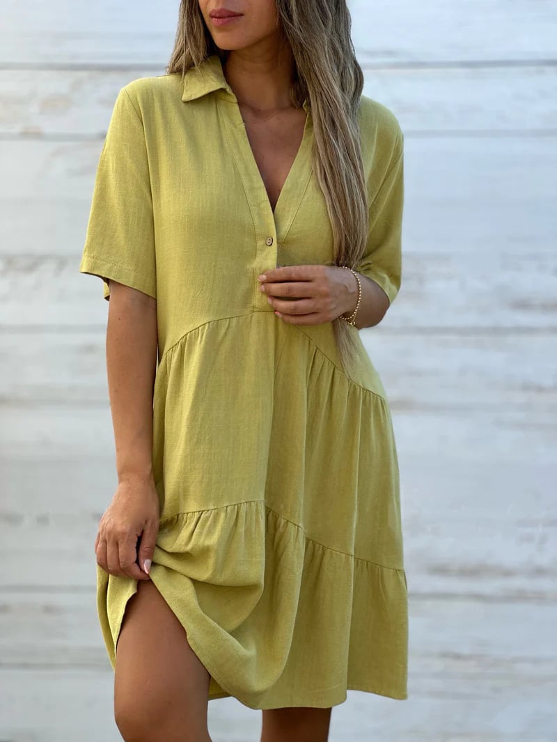Solid color comfort lapel button dress