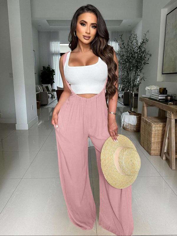 ✨LAST DAY ONLY 49% OFF🔥Women's Drawstring Tie Back Wide Leg Pocket Suspender Pants