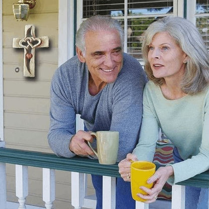 💞Carved wooden cross - intertwined hearts