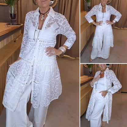 ✨Women's Fashion Lapel Lace Long Shirt