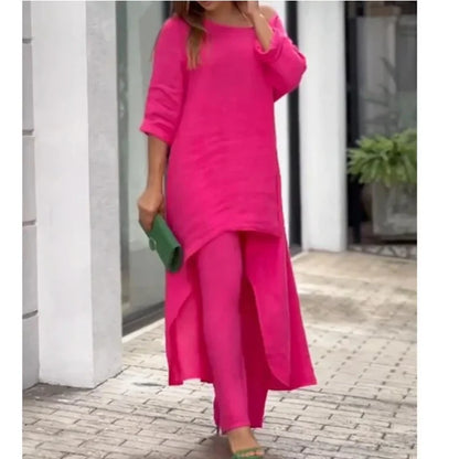 💥Last Day Promotion 49% OFF💥💕Women's Solid Color Cotton Linen Fashionable Casual Suit💃💃