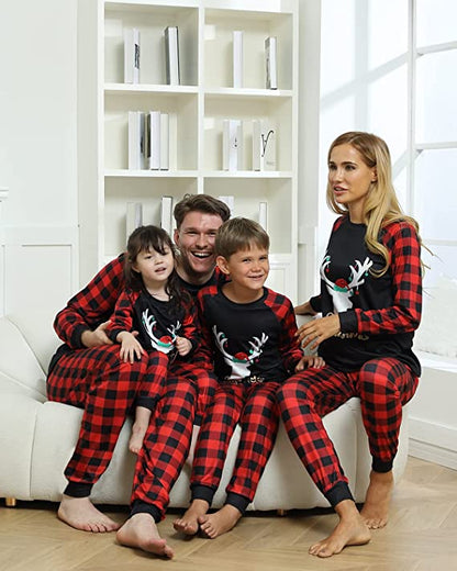 🔥Grid ELK Christmas Family Pajamas-Black&Red