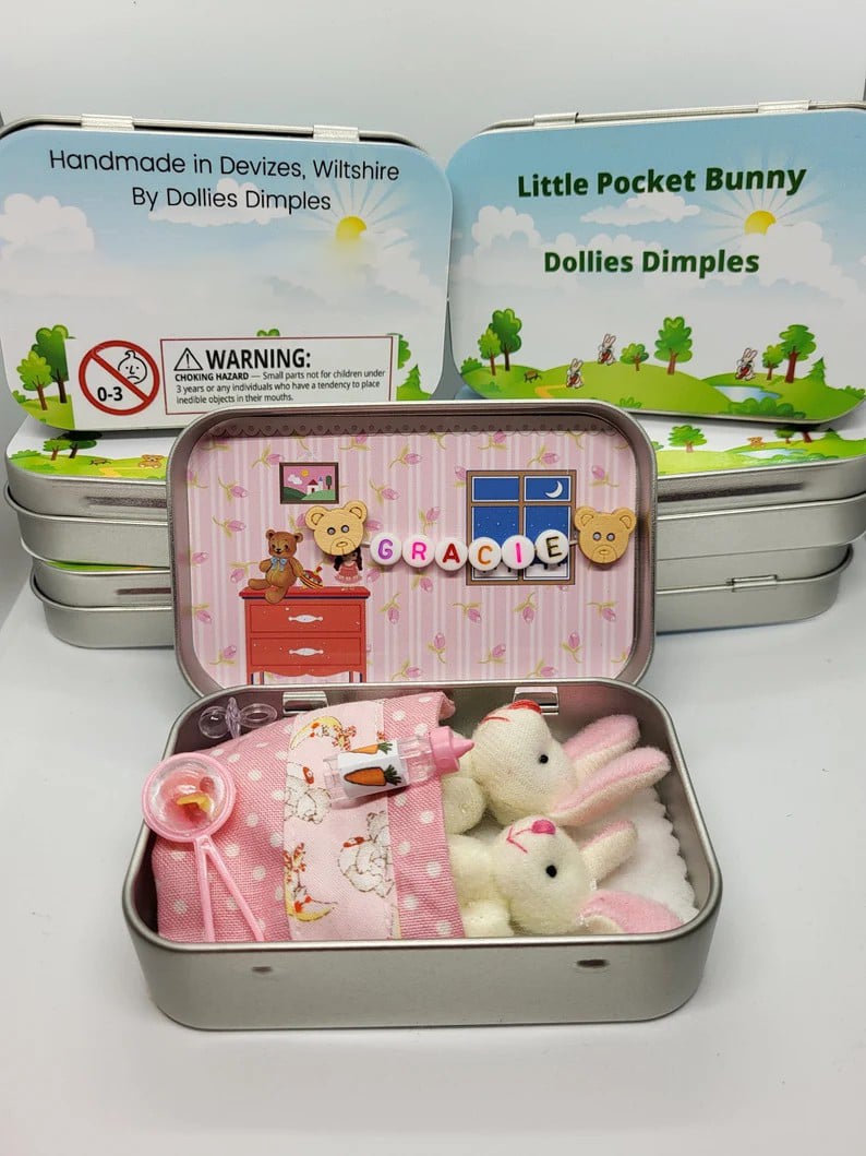 🐰Handmade Bunny Mummy Tiny Plush Pocket Tin