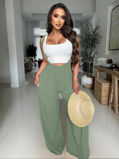✨LAST DAY ONLY 49% OFF🔥Women's Drawstring Tie Back Wide Leg Pocket Suspender Pants